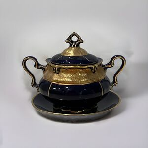 Echt Cobalt ~ 22 KT Gold ~ Creamer & Sugar ~ Bavaria  Waldershof Germany